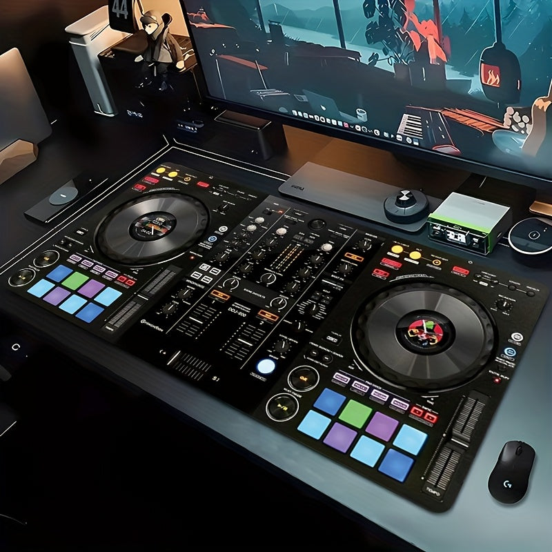 Extra-Large DJ Mixer Gaming Desk Mat - 35.4"x15.7" (90x40cm) Non-Slip Music Production Station with DJ Equipment Layout, Keyboard & Mouse Pad for Home Studio, DAW Control, Ideal Gift for DJs & Music Producers - Vibrant DJ Set