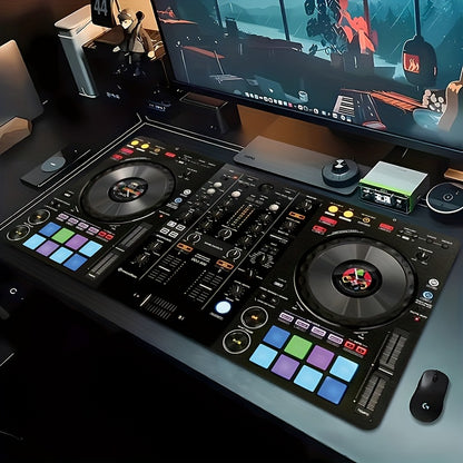 Extra-Large DJ Mixer Gaming Desk Mat - 35.4"x15.7" (90x40cm) Non-Slip Music Production Station with DJ Equipment Layout, Keyboard & Mouse Pad for Home Studio, DAW Control, Ideal Gift for DJs & Music Producers - Vibrant DJ Set