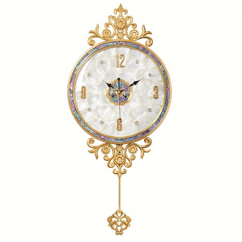American Brass Natural Seashell Silent Wall Clock - Nautical-Themed Digital Display with Golden-Tone Crown Design, Atomic Movement, AA Batteries Not Included for Coastal Home Decor, Intricate Shell Motifs, Sea Shell Decor