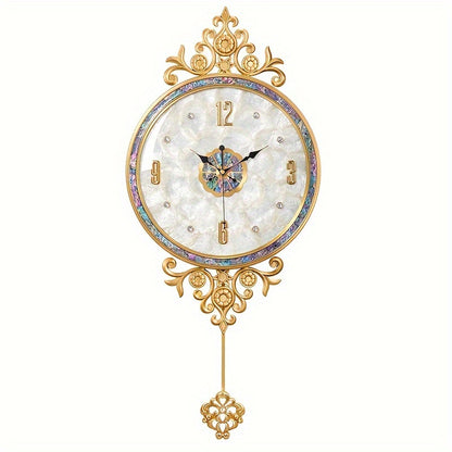 American Brass Natural Seashell Silent Wall Clock - Nautical-Themed Digital Display with Golden-Tone Crown Design, Atomic Movement, AA Batteries Not Included for Coastal Home Decor, Intricate Shell Motifs, Sea Shell Decor