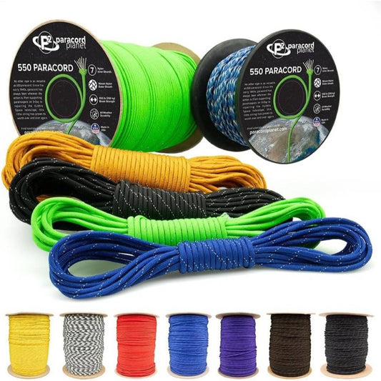 550lb Breaking Strength Heavy-Duty 7-Strand Type III Nylon Rope - Reflective Survival Cord with Firestarter & Magnesium Flint, 30+ Colors & 6 Lengths for Camping, Hiking, Fishing, Emergency Gear - All-Purpose Outdoor Rope for