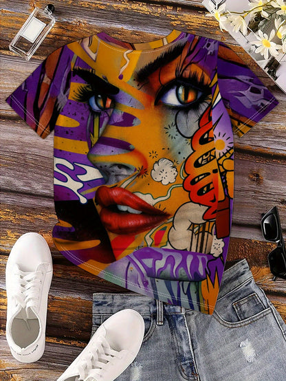 Women's 3D Graphic Print T-Shirt - Casual Crew Neck Short Sleeve Top with Vibrant Colorful Design Perfect for Spring & Summer Ladies T Shirts