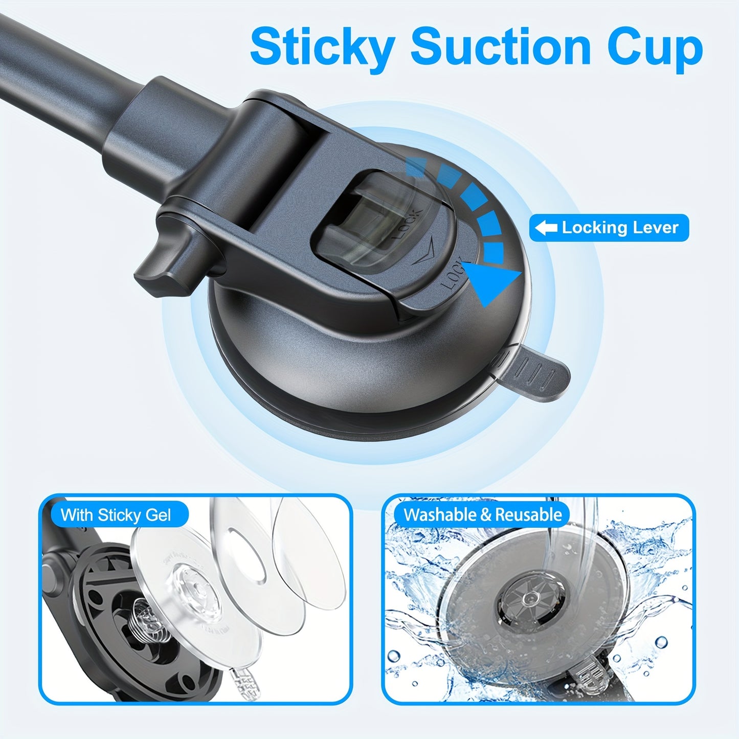 Solid Car Truck Phone Mount Holder with Gooseneck Long Arm, Mobile Holders w/Industrial-Strength Suction Cup, Anti-Shake Stabilizer