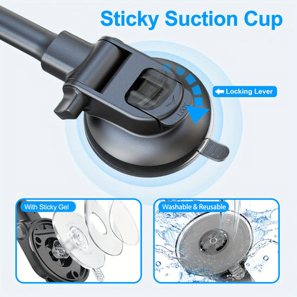 Solid Car Truck Phone Mount Holder with Gooseneck Long Arm, Mobile Holders w/Industrial-Strength Suction Cup, Anti-Shake Stabilizer
