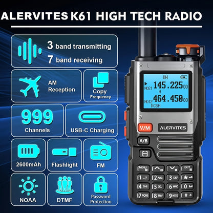 2pcs Alvit High Power 10W Two-Way Radio with 999 Channels, 6 Bands (65-108/108-136/136-174/220-260/260-390/390-520), DTMF, Wireless Copy, NOAA, Type-C Fast Charging, Battery, Outdoor Communication, Rugged Design, Durable Cons