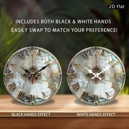 1 luxurious and elegant retro Roman numeral wall clock - 10-inch large round wooden frame, white mother-of-pearl surface, golden hands and black second hand - home and office decorative clock, suitable for living room, bedroo