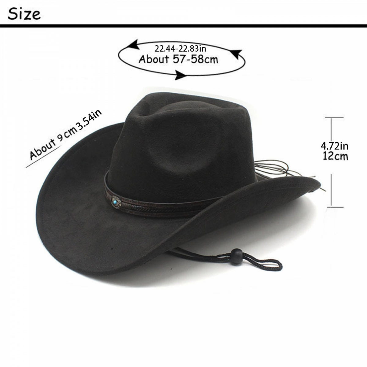 Women Men Western Hat Stylish Decorative Belt Felt Cowgirl Hat Wide Brim Jazz Cap | Ideal for Daily Life and Party, Suede Material, Dry Clean Only