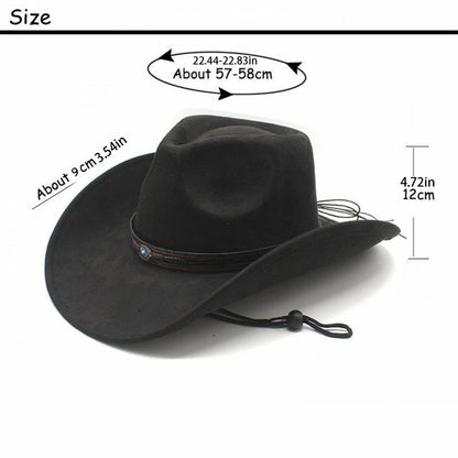 Women Men Western Hat Stylish Decorative Belt Felt Cowgirl Hat Wide Brim Jazz Cap | Ideal for Daily Life and Party, Suede Material, Dry Clean Only