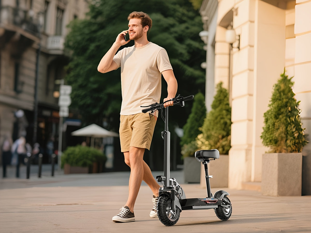 Adult Electric Scooter 700W Motor 20 MPH & 35 Mile Range, Foldable E-Scooter with Seat, 10" All-Terrain Tires, Dual Suspension, 48V 15AH, Heavy-Duty Black/Red E--like Ride for Adults ( Plug)