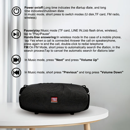 Portable Wireless Speaker - TG534 with Dual Speakers - TWS Stereo Hi-Res Audio - Hands-free Call/FM/TF Card/U Disk - Connect to Mobile Phone/Tablet/TV - Support Plug-in Card U Disk - Compatible with TF Card/USB Drive/FM Built