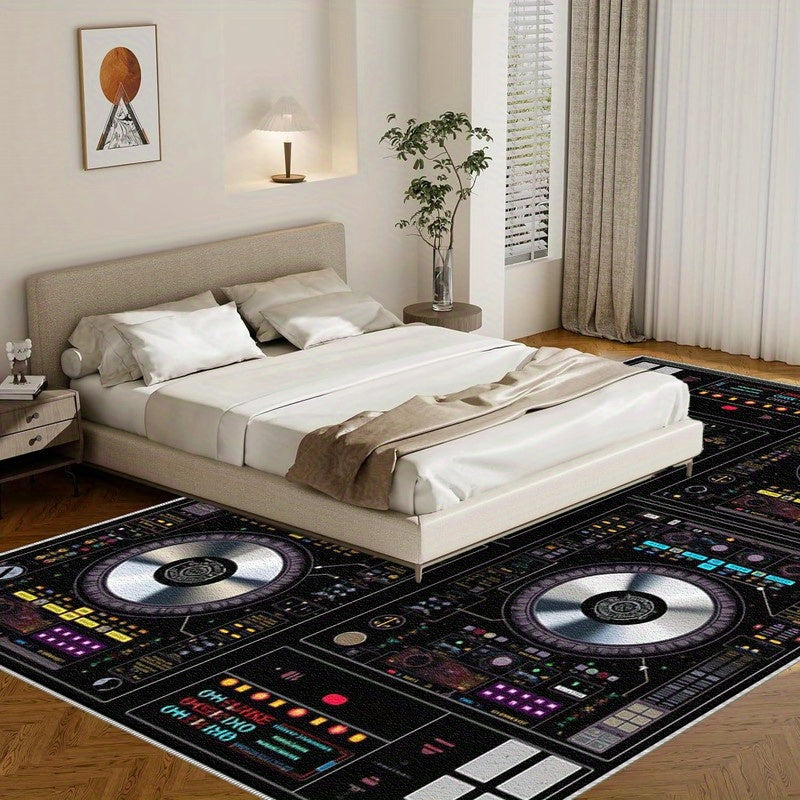 1pc DJ-Themed Area Mat with DJ Mixer Console Design - Heavy-Duty Rubber Backing, Machine Washable Floor Mat for Home Studio, Living Room, Bedroom, Office - DJ Setup Decor in - Ideal Gift for Music Producers & DJs - Easy-Clean