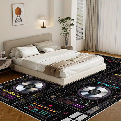 1pc DJ-Themed Area Mat with DJ Mixer Console Design - Heavy-Duty Rubber Backing, Machine Washable Floor Mat for Home Studio, Living Room, Bedroom, Office - DJ Setup Decor in - Ideal Gift for Music Producers & DJs - Easy-Clean