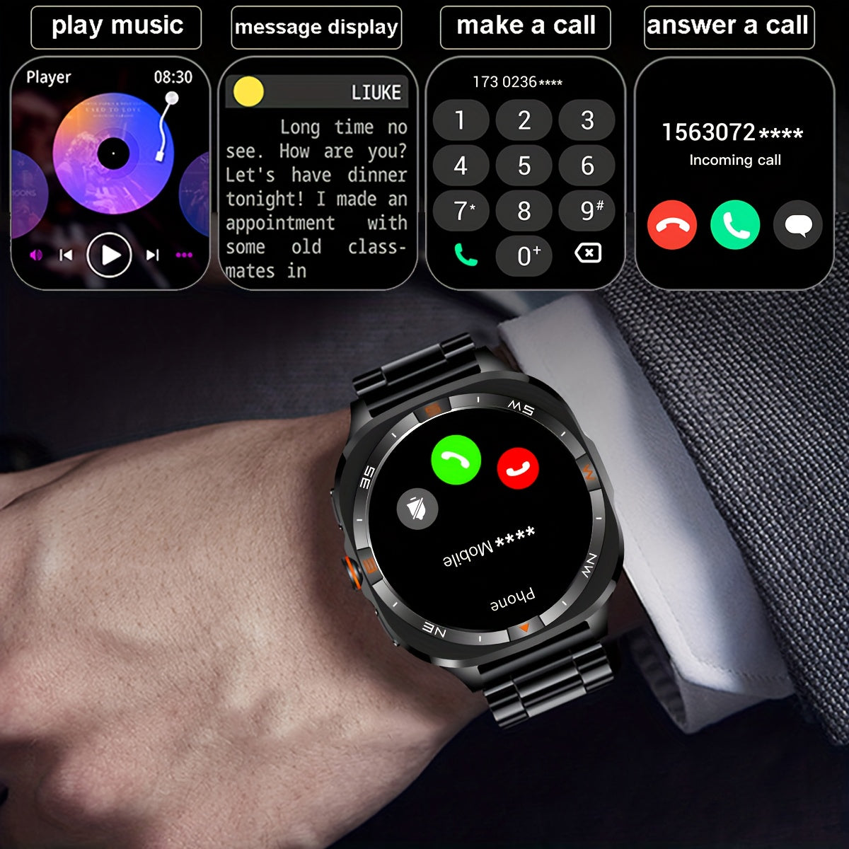 New GPS positioning sports smartwatch, 1.46-inch screen, built-in 800mAh large battery, High Quality, wireless calling function, over 100+sports modes, compass, altitude and air pressure, weather forecast, message reminder, p