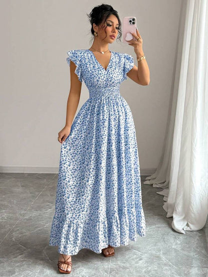 Blue Floral Dress with Digital Printing