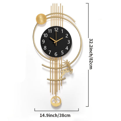 Large Silent Wall Clock with Quartz Movement - Nautical Theme, Wood & Metal Retro Modern Design, Digital Display, Auto-Off, AA Battery Operated (Not Included), Ideal for Living Room, Kitchen, Office Decor, Clock Wall Decor, M