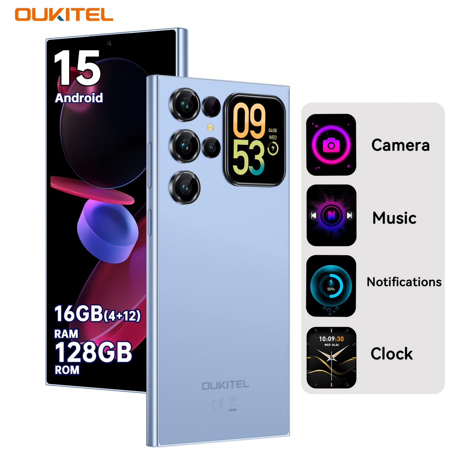 [T-Mobile ]OUKITEL C62 Android 15 Mobile Phone, 16GB + 128GB Globally Unlocked Version, 6.88" 90Hz Display, 1.81" Rear Screen, 5150mAh, 13MP + 5MP/dual SIM Card/fingerprint/facial Recognition, Perfect Festive Gift, Fashionabl