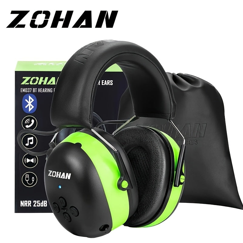 ZOHAN Upgraded Electronic Wireless Headset, NRR25db, Suitable For, Outdoor Sports, Mowing, Work, Cycling, Noise Cancelling Ear Protector With 1500mAh Rechargeable Battery Extra Long Standby For 40 Hours Comfortable Noise-canc