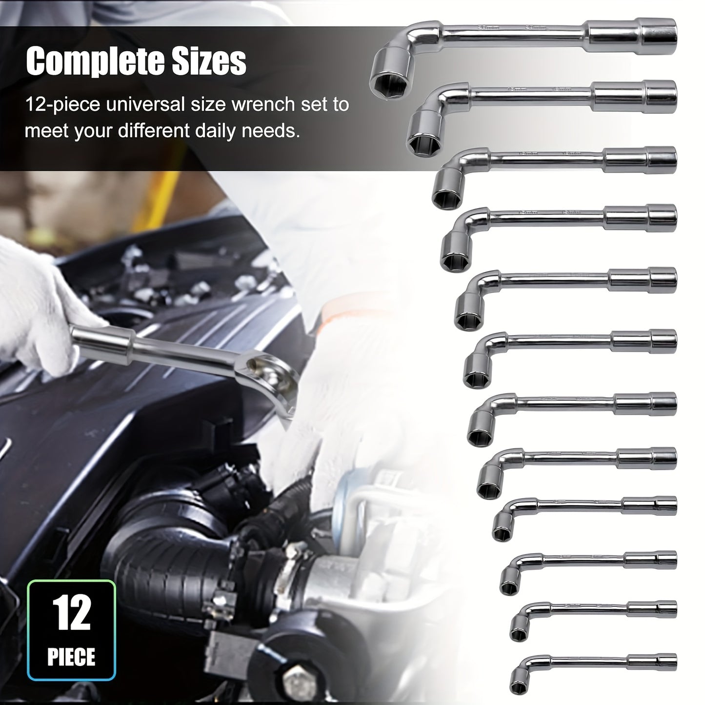 12pcs L-Type Pipe Perforation Elbow Wrench Set, 8-19mm L Shaped Hex Socket Wrench Set, Cr-V Steel, Double-head Socket Wrench, Suitable for Car Maintenance, Construction, Furniture Maintenance And Maintenance, Daily Maintenanc