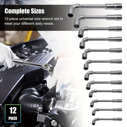 12pcs L-Type Pipe Perforation Elbow Wrench Set, 8-19mm L Shaped Hex Socket Wrench Set, Cr-V Steel, Double-head Socket Wrench, Suitable for Car Maintenance, Construction, Furniture Maintenance And Maintenance, Daily Maintenanc