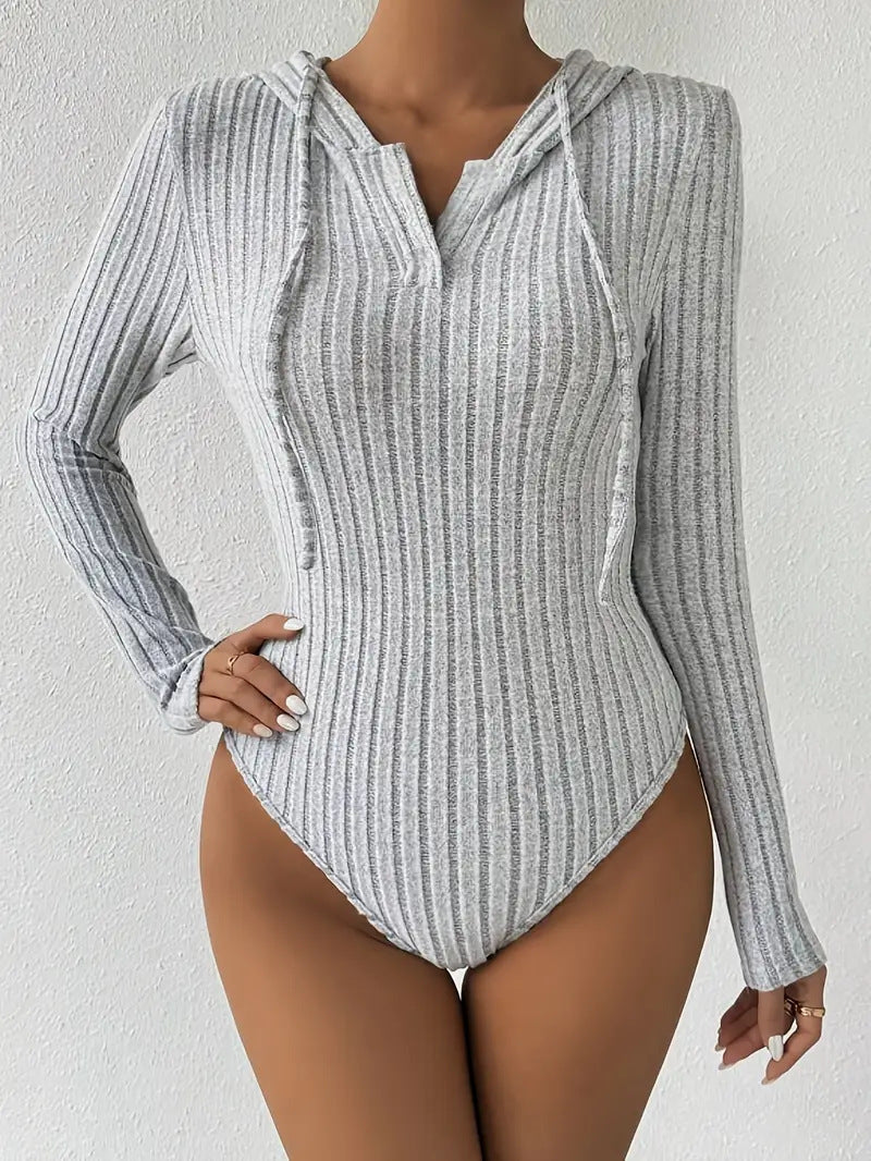 Women's Jumpsuit, V-neck Hooded Jumpsuit for Women, High-slit Bikini-style Slim-fit Loungewear, Brushed Ribbed Hooded Solid Color Jumpsuit and Romper