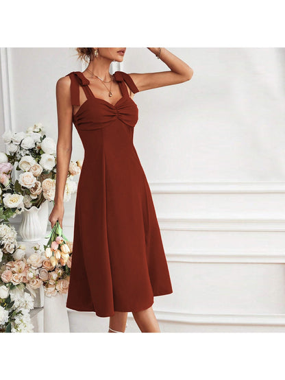 Line -Neck Shimmer Midi Dress - Front Ruching & Side Slit Waist-Defining Dress Suitable for Date Night, Spring/Summer Wedding Guest Dress - Machine Washable Solid Color Elegant Dress
