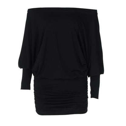 Women'S Sexy Off-the-Shoulder Long Sleeve Mini Dress - Solid Color Sheer Panel Party Clubwear, European & American Inspired Pleated Bandeau Dress for Spring/Autumn, Casual to Night Outfits, 2025 New Arrival (Sexy Off-Shoulder