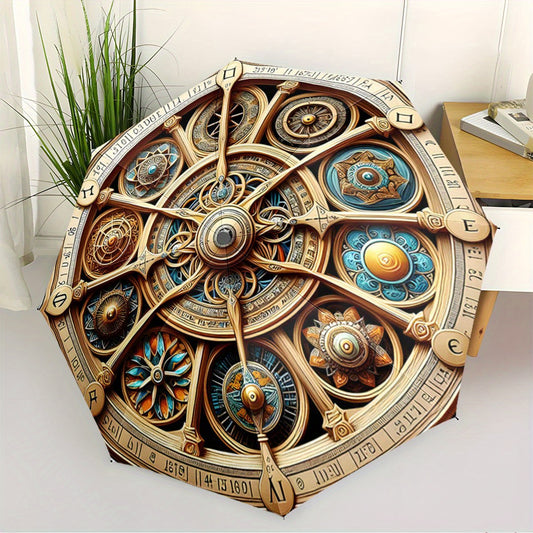 Steampunk Mechanical Clockwork Umbrella with Gears, Dials & Compass - Automatic Opening/ Closing, 8-Rib Compact Travel Umbrella with Chronos/Helios/Astra Dial - All-Season Accessory for Men & Women, Ideal Gift for Steampunk F