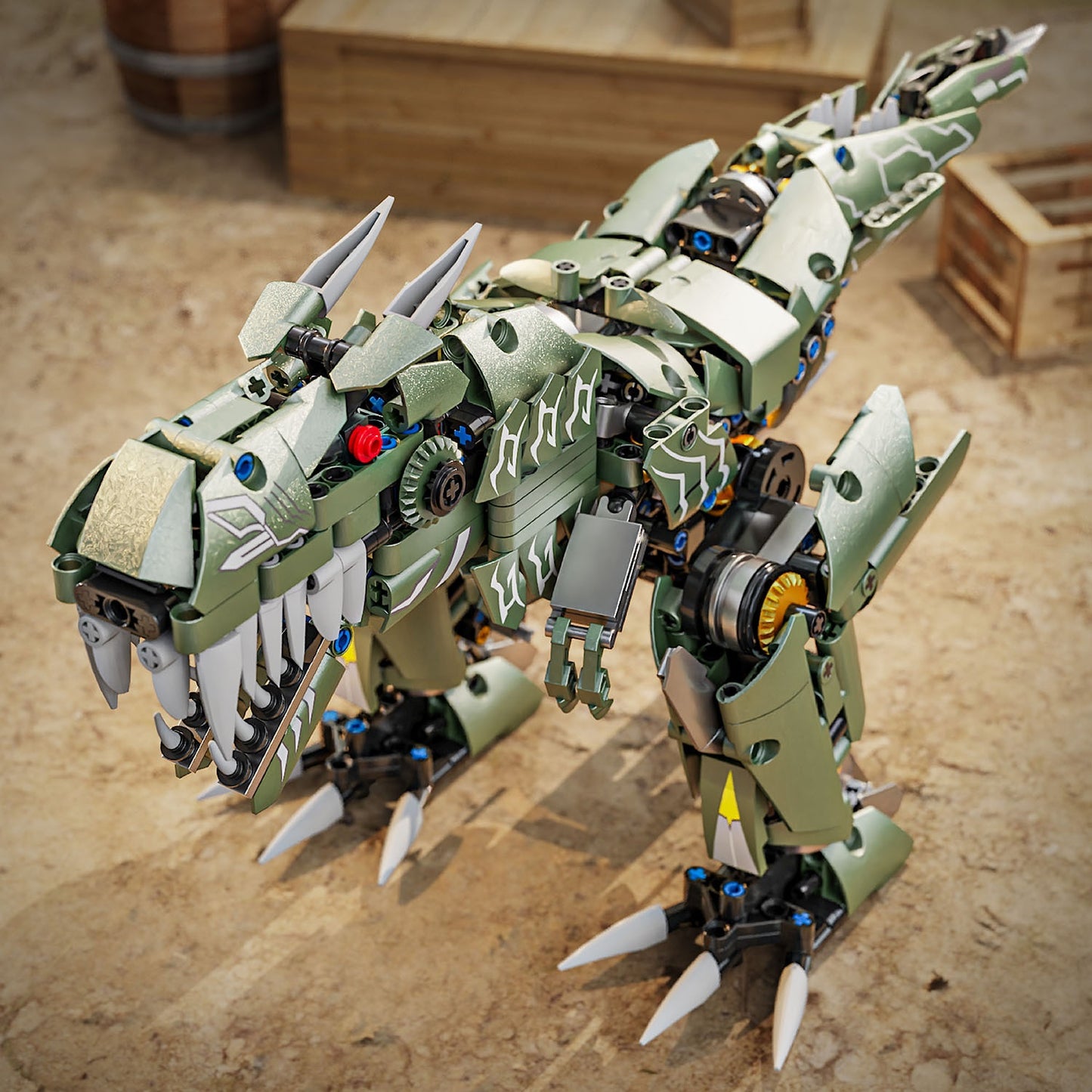 Green Dinosaur Mech Building Toy Model Creative 2-in-1 Dinosaur Robot Model Assembly Building Blocks Toy Set Transformable into Two Forms Desktop Ornament Halloween Christmas New Year Gift 1000+ Pieces Children Teens 6+