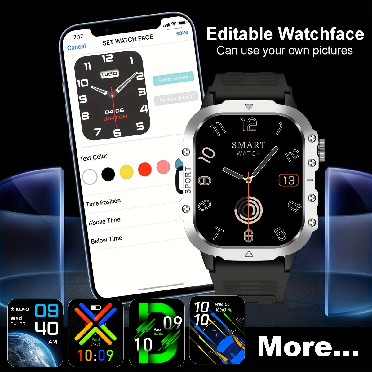 New Smart Watch 2.01 inch Large Screen LED Flashlight Outdoor Sports Watch Altimeter Barometer 100+Sports Mode Multimedia Information Viewing Weather Pedometer Fitness Tracker Compatible with Android for iphone Perfect Holida