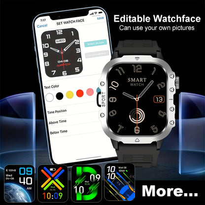 New Smart Watch 2.01 inch Large Screen LED Flashlight Outdoor Sports Watch Altimeter Barometer 100+Sports Mode Multimedia Information Viewing Weather Pedometer Fitness Tracker Compatible with Android for iphone Perfect Holida
