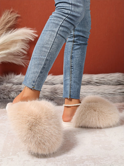 Women'S House Slipper, Indoor Slipper For Women, Slip-on Shoe For Women, Elegant Plush Furry Slippers With Non-slip Rubber Sole, Soft Warm Lining & Cozy Closed-toe Design, Korean Style Slip-on Slippers For Home, Office, Casua