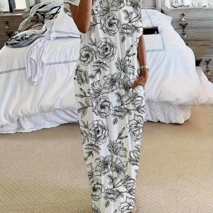 Women's Solid Color Batwing Sleeve Lounge Dress, Casual Comfy Short Sleeve Nightdress for Daily Wear, Loungewear, Ladies Sleepwear for All Seasons