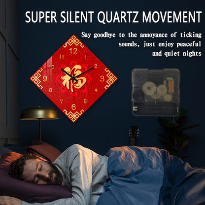1pc Constantplanet 16-inch Chinese Fu Character Tempered Glass Wall Clock, Silent Quartz Movement, Battery Powered (AA Not Included), Round Religious Theme Decor for Living Room, Bedroom, Dining Area