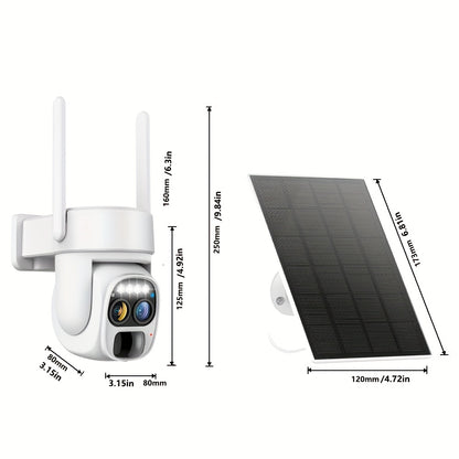 4pcs 360-degree [10x Zoom] Low-power White Solar Panel Battery 2K FHD WiFi With Spotlight Alarm, Motion Detection, Color Night Vision, Two-way Audio And Function.