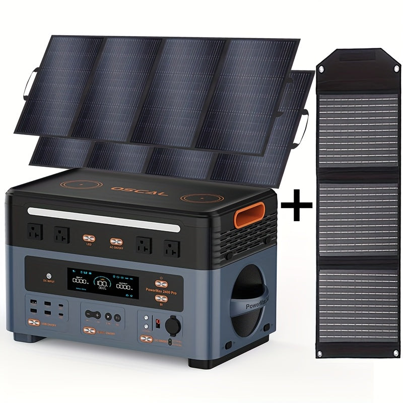 EcoVolt OSCAL PowerMax 2400 Solar Power Station, 2400W Generator with 2x400W Solar Panels Plus A Bonus 30W Solar Panel, Portable Power Solution, Backup Power System, Modular Power Station, Lightweight Design, Highefficiency S