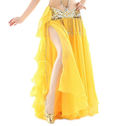 Belly Dancing Skirt Women Chiffon Spanish Skirt Shiny Sequins Tassels Dancing Skirt Show Costumes
