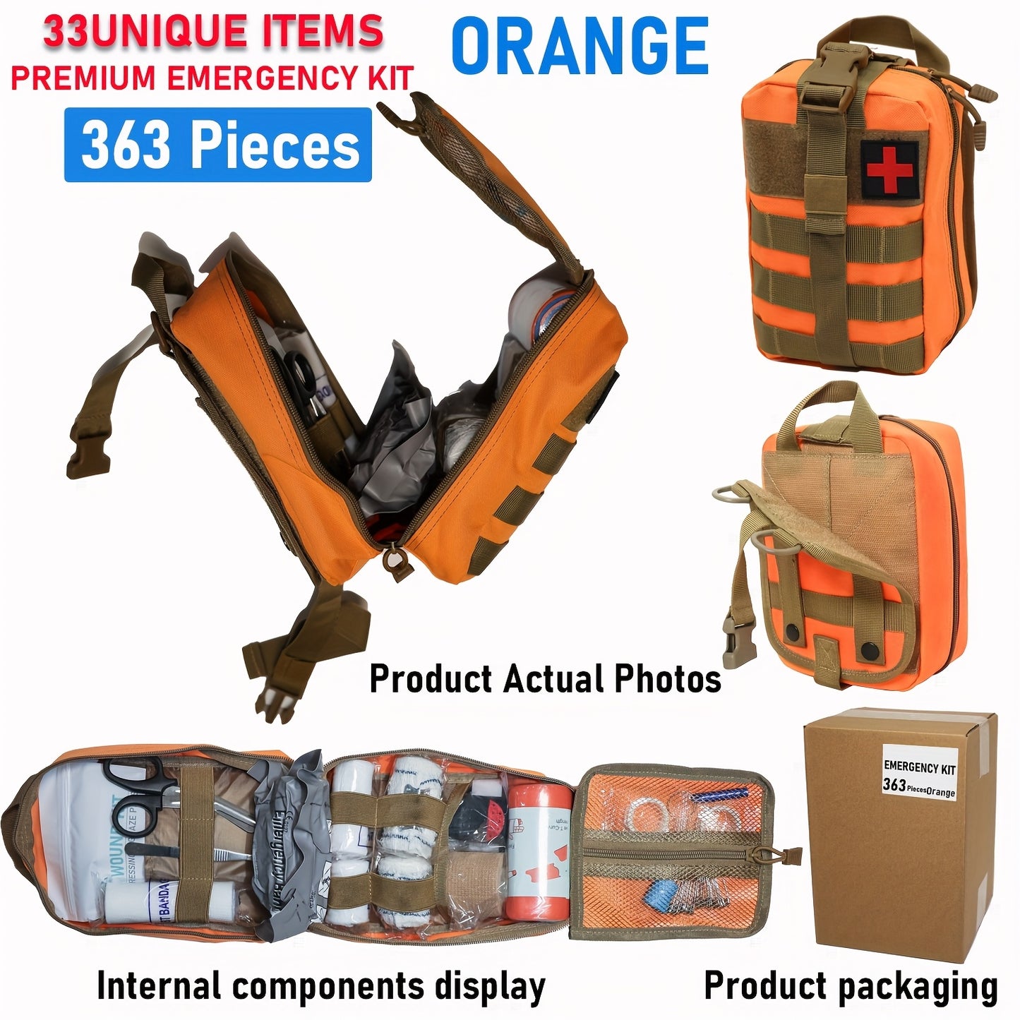 363pcs Portable First Aid Kits, Essential First Aid Kits for Emergencies, Suitable for Families, Cars, Camping, And Hiking, Best for Christmas, Perfect for Thanksgiving, Without Battery