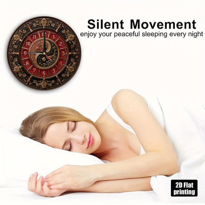 1pc Tai Chi Yin Yang Symbol Round Wall Clock - Large Easy-to-Read Face, Quiet Non-Ticking Artificial Wood Round Clock for home, Office,, Bedroom - Chinese Meditation Gift (9.8x9.8 Inch, Not Included), 2D Flat