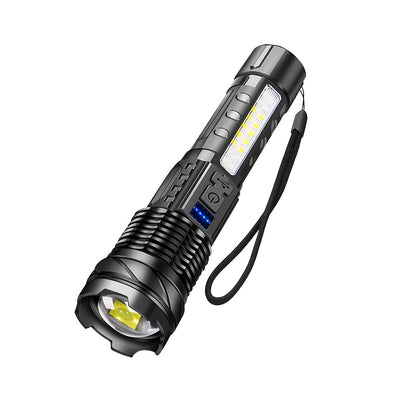 1/2/4pcs Multifunctional Flashlight High-Power LED Flashlight with COB Red/Blue Warning Side Light - Rechargeable Zoomable Long Distance Fishing Camping Light Many Mode