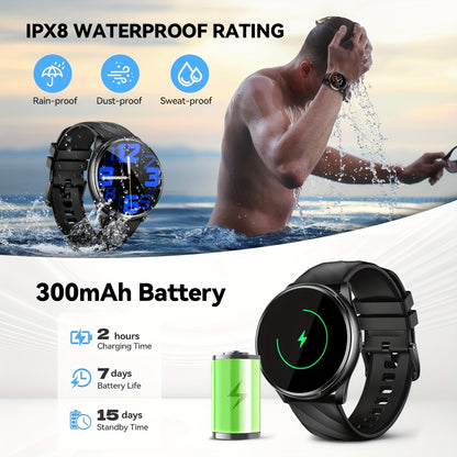 QTLJJBY Round wireless call smart sports watch, 1.46 inch HD full screen touch display, fitness tracker, IPX8, 7 days of battery life, long standby, with information push, female function, multiple sports modes (pedometer, ca