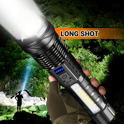 1/2/4pcs Multifunctional Flashlight High-Power LED Flashlight with COB Red/Blue Warning Side Light - Rechargeable Zoomable Long Distance Fishing Camping Light Many Mode
