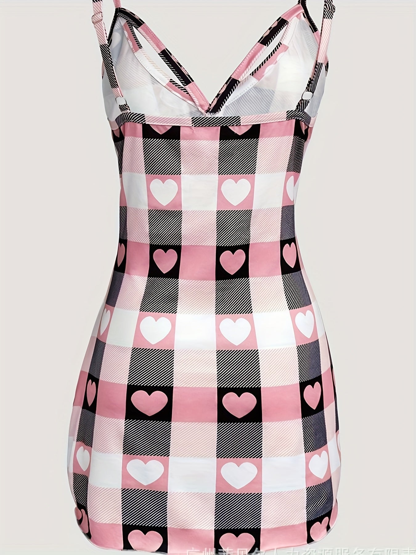 Women's Heart Plaid Fashion Set Split Top & Slit Skirt Combo for Home Wearing/Themed Dating/Stylish Streetwear Sweet Eye-catching Heart Plaid Design Comfort Fit Female Fashion Outfit