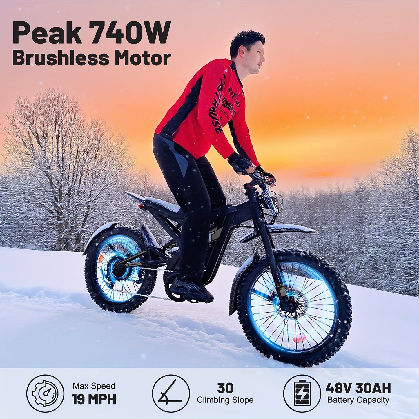 Adult Electric Bike with 48V 30AH Removable Battery - 80-Mile Range, 19MPH High-Speed, 4-Mode (Pedal, Bike, Walking, Throttle) - Heavy-Duty Alloy Steel Frame, Disc Brakes, 500W-740W Motor - Men & Women's All-Terrain E-Bike fo