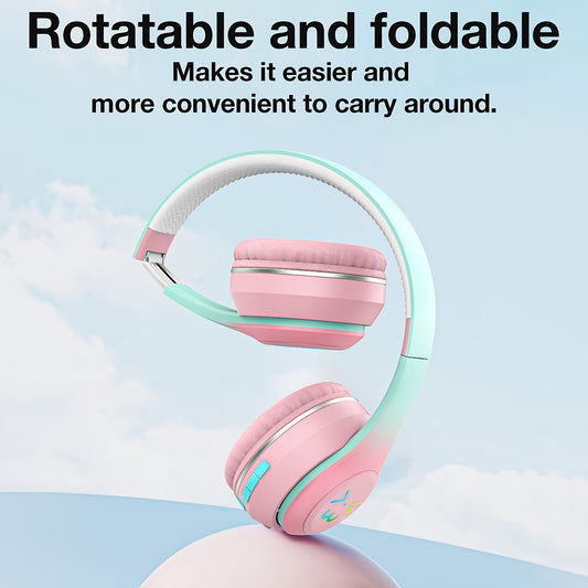 GENAI GT-630 Wireless Headset with LED Colorful Aura Lights, HiFi Stereo, Active Noise Reduction, Ultra-Long Battery Life, Low Gaming Latency, Foldable Design for Mobile Phones, Computers, Gaming, Work, Study, and Travel - Id
