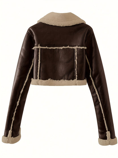 Vintage Street-Style Zip-Up Jacket with Rollable Cuffs, Teddy Lining, Made of, Perfect for Motorcycle Riding.