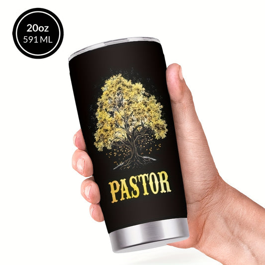 20oz Pastor Appreciation Cup with Lid & Straw - Stainless Steel Insulated Tumbler, Tree of Life Design, "Thank You for All You've Done" Message, Perfect Gift for Churches, Home, Office, Travel - Black, Church Gift Item | Insp