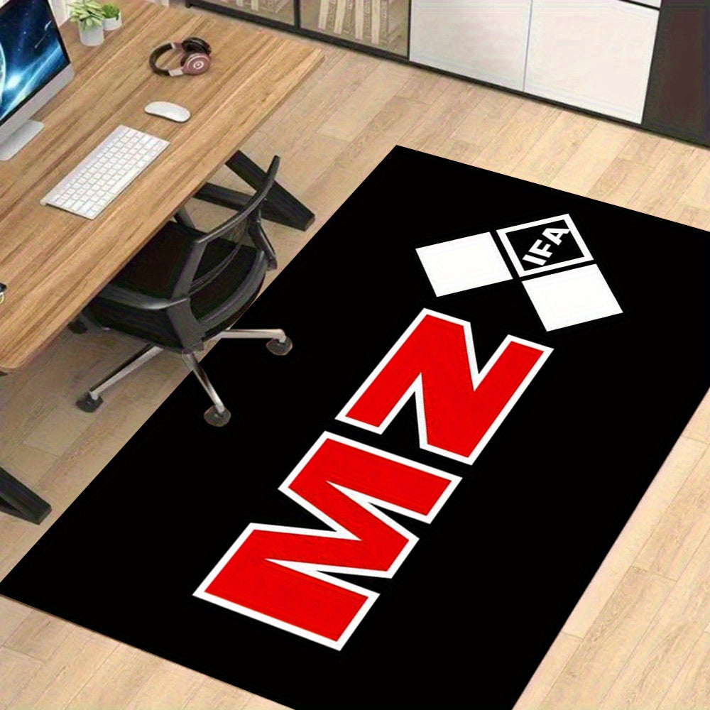 Extra Large Modern Black & Red MZ Lettering Area Mat - Heavy-Duty Non-Slip Backing, Machine Washable Mat for Living Room, Bedroom, Office - Red & White Bold MZ Lettering