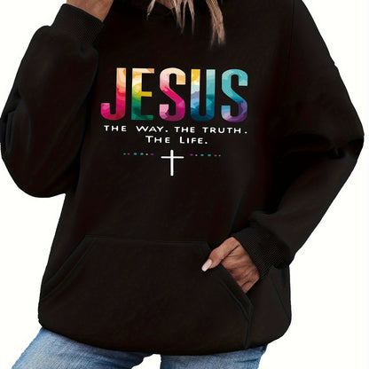Women'S Print Hoodie - Religious Christian Apparel with " is the Way, the Truth, the Life" Bible Verse (John 14:6), Lightweight Hooded Sweatshirt for Church, Prayer, Everyday Faith - Soft Breathable Pullover in Gray/Blue/Pink