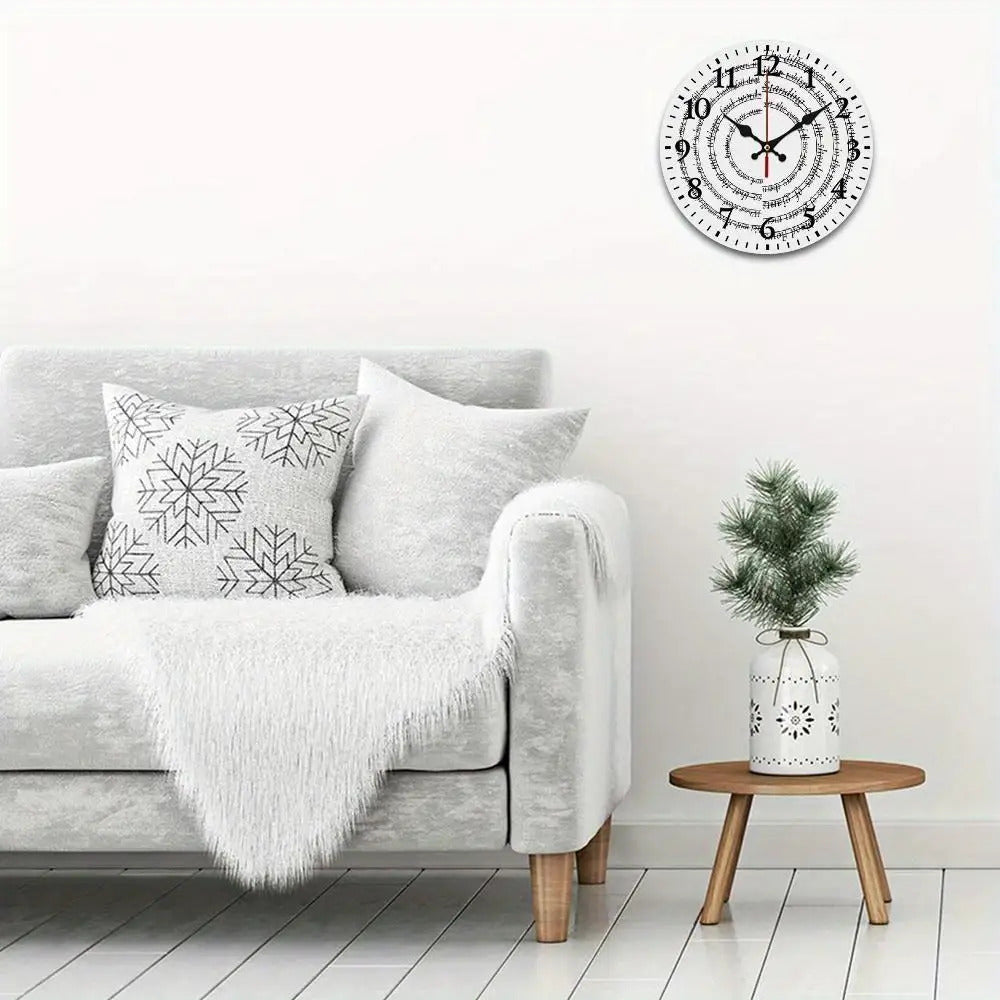 Silent Mechanical Quartz Wall Clock, Roman Numerals and Red Hands- Large Black and White Dial, Black Hands, Golden Center, Artificial Wood Round Clock, Suitable for Living Room, Kitchen, Dormitory- Manual Alarm Clock(AA Batte