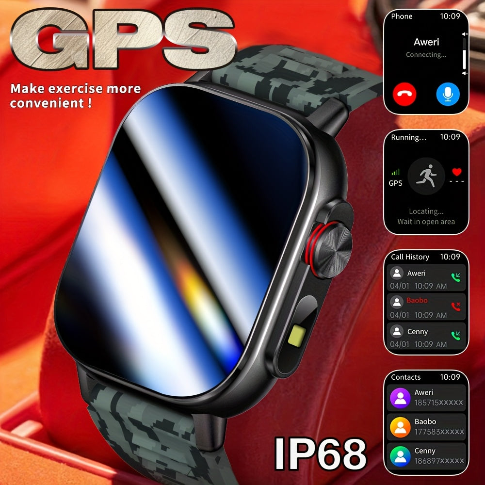 New 2.01-Inch Large Screen GPS Smartwatch with Precise Tracking, Route Display, Wireless Calls, Message Alerts, LED Flashlight, High-Quality Design, 100+ Sports Modes, Compass, Barometer, 460mAh Battery, IP68 Waterproof – E